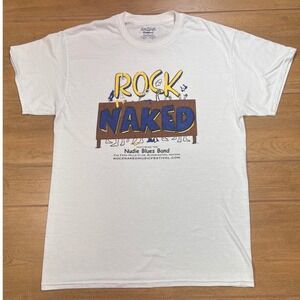 Gildan Rock Naked Music Festival T Shirt White Short Sleeve Graphic Tee Mens M